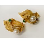 18 CARAT GOLD PEARL EMERALD CLIP ON EARRINGS - 7.2 GRAMS APPROX