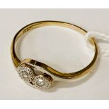 18CT GOLD 2 STONE DIAMOND RING SIZE P/Q 1.7 GRAMS APPROX