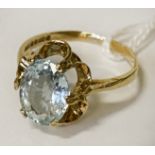 9CT GOLD AQUAMARINE RING SIZE L 2.1 GRAMS APPROX