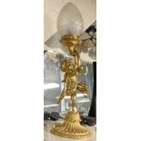 GILT BRASS CHERUB TABLE LAMP 65CMS (H) INC GLASS SHADE APPROX