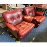 PAIR OF RED LEATHER ARMCHAIRS - A/F