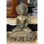 ANTIQUE BRONZE SEATED BUDDHA 36CMS (H) APPROX