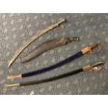 3 INDIAN SWORDS & KUKRI KNIFE A/F