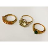 3 9CT GOLD GEMSTONE RINGS 7 GRAMS APPROX