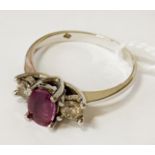 18 CT. WHITE GOLD DIAMOND & PINK SAPPHIRE RING - SIZE P 3.7GRAMS APPROX