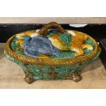 VINTAGE MAJOLICA GAME PIE DISH & LID