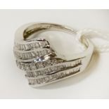 9CT WHITE GOLD BAQUETTE DIAMOND RING - SIZE J 3 GRAMS APPROX