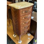 INLAID 5 DRAWER CHEST WITH MARBLE TOP