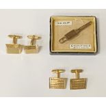 9CT GOLD TIE CLIP WITH SOME GOLD PLATED CUFFLINKS 5.6 GRAMS APPROX