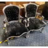 PAIR OF BLACK & SILVER LOUIS STYLE CHAIRS