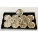 SET OF 12 IRISH SILVER COASTERS COLLECTIVELY WEIGHING 16OZ (IMP) OR 455 GRAMS