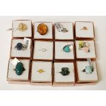12 SILVER & GEMSTONE RINGS (ALL NEW)