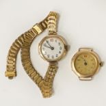 9CT GOLD WATCH WITH GOLD PLATED STRAP & 14CT GOLD WATCH - NO STRAP