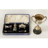 BOXED CONDIMENT SET WITH A SILVER TROPHY 17CMS (H) APPROX