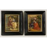 PAIR OF PAINTED FRAMED PICTURES ''A COUPLE IN GARDEN'' 13CMS X 10.5CMS INNER FRAME