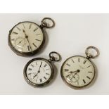 THREE HM SILVER FOB WATCHES TO INC ''BARON HILL CREWE'' & ALFRED RUSSELL & CO''
