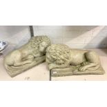 PAIR OF STONEWARE LION FIGURES 18CMS (H) APPROX