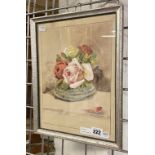 BRUNNER HANS (1813-188) STILL LIFE WITH ROSES - COLOUR LITHOGRAPH AFTER WATERCOLOUD 28CM X 21.5CM