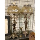 PAIR OF CHERUB TABLE LAMPS WITH GLASS SHADE 82CMS (H) APPROX
