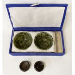 PAIR OF JADE BOWLS WITH STANDS - BOXED