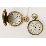 DENISON GOLD PLATED POCKET WATCH WITH A GUN METAL STOPWATCH