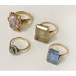 COLLECTION OF GOLD & SEMI PRECIOUS STONE RINGS - MIXED CARAT 25.6 GRAMS (INCLUDING STONES)