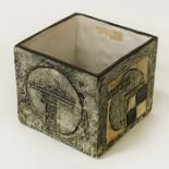 TROIKA POTTERY CUBE VASE /POT 9CM X 9CM X 8CM - MARKED H.H TO BASE