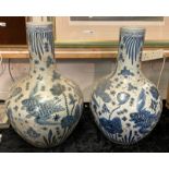 PAIR OF LARGE BLUE & WHITE BOTTLE NECK VASES 59CMS (H) APPROX