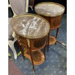 PAIR OF OVAL MARBLE TOP CABINETS