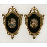 PAIR OF PAINTED PORTRAIT MINIATURES IN BRASS DECORATIVE FRAMES 18CMS (H) X 11CMS (W) APPROX