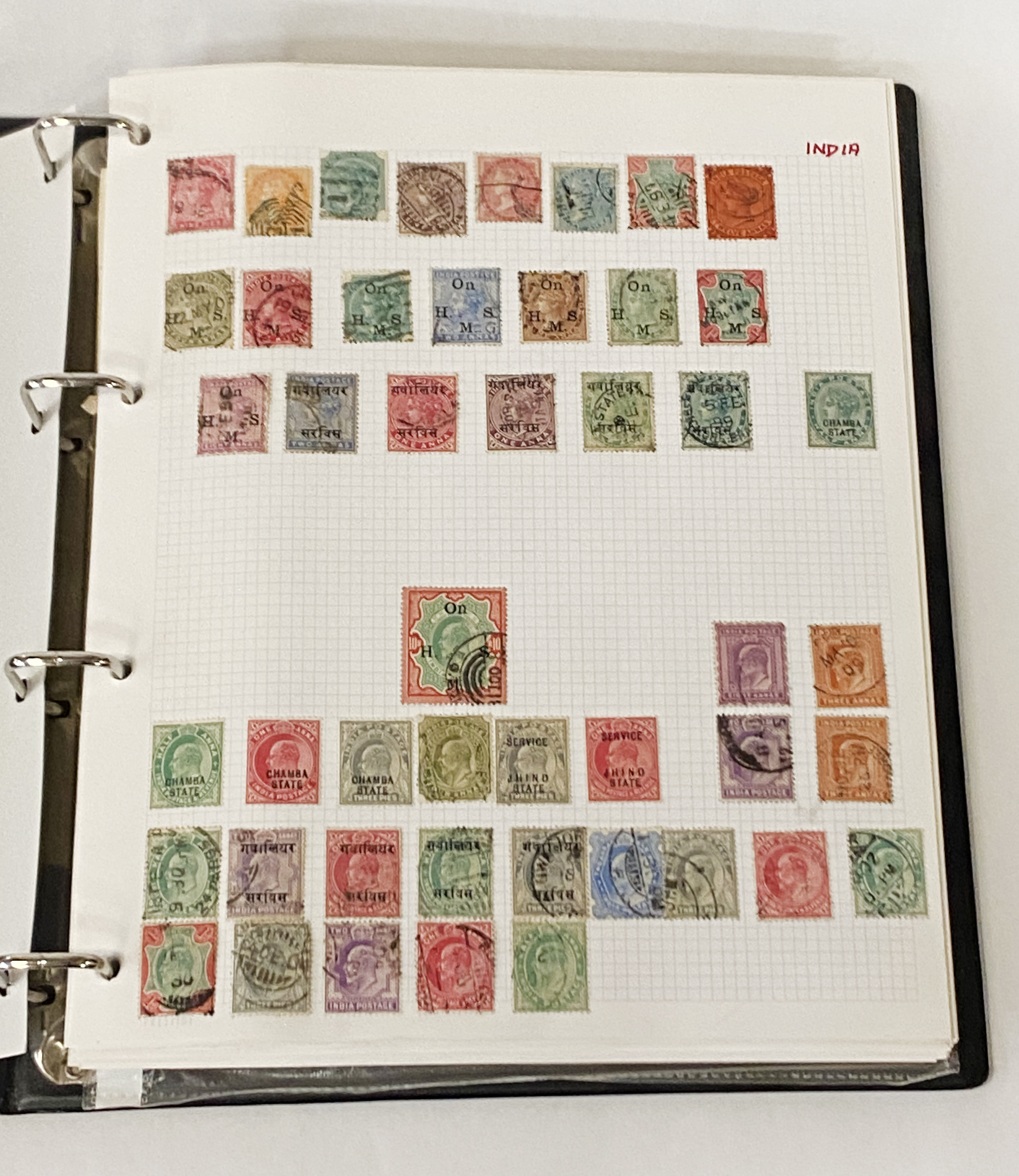 INDIAN & STATES PORTUGAL & COLONIES ETC STAMP ALBUM - SOME HIGH VALUES WORTH CHECKING
