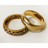 2 9CT GOLD RINGS - 1 WEDDING RING & 1 OTHER SIZE O/L 7.5 GRAMS APPROX