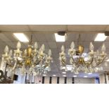 PAIR OF BRASS CHANDELIERS