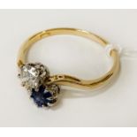 18CT GOLD SAPPHIRE & DIAMOND RING - SIZE Q/R 2.4 GRAMS APPROX