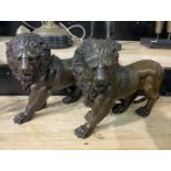 PAIR OF BRONZE LIONS 22.5CMS (H) APPROX