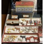 GERMAN HAND PAINTED NOAHS ARK WITH ANIMALS, PEOPLES & BULDINGS A/F