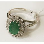 18CT WHITE GOLD EMERALD & DIAMOND RING SIZE L/M - 4.7 GRAMS APPROX