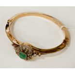 18CT ROSE CUT DIAMOND & EMERALD BANGLE 16.5 GRAMS APPROX