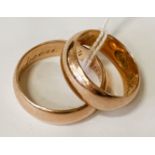 TWO GOLD WEDDING BANDS - HALLMARKED - SIZE L & Q - 10.7 GRAMS APPROX INSCRIBED TO INSIDE