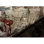QTY OF CUT GLASS EUPURGNES & TABLE LAMPS