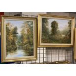 PAIR OF OILS ON CANVAS OF WOODLAND SCENES SIGNED PETER SNELL 75 X 60