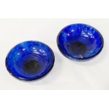 PAIR OF GROGAN STERLING SILVER & BLUE GLASS BOWLS 7CMS (H) APPROX