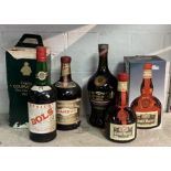 VINTAGE BOTTLE OF COURVOISIER V.S.O.P WITH OTHER ALCOHOL I.E DRAMBUIE/GRAND MARNIER ETC 17CMS (H)