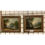 2 SMALL OIL PAINTINGS PASTORAL SCENES A/F - 18.5 X 24 CMS INNER FRAME APPROX