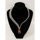925 BEJEWELED COSTUME NECKLACE WITH LARGE GEMSTONE