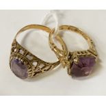 TWO 9 CT. GOLD AMETHYST RINGS
