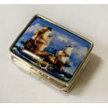 SILVER & ENAMEL SHIPS STAMP BOX