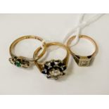 THREE 9CT GOLD RINGS - VARIOUS STONES- APPROX 6.8 GRAMS