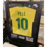 SIGNED & FRAMED PELE TEAM SHIRT WITH C.O.A ON REVERSE - 86.5 X 67 CMS OUTER FRAME