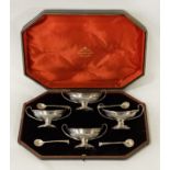 CASED SET OF HM SILVER SALTS & SPOONS 6OZS APPROX